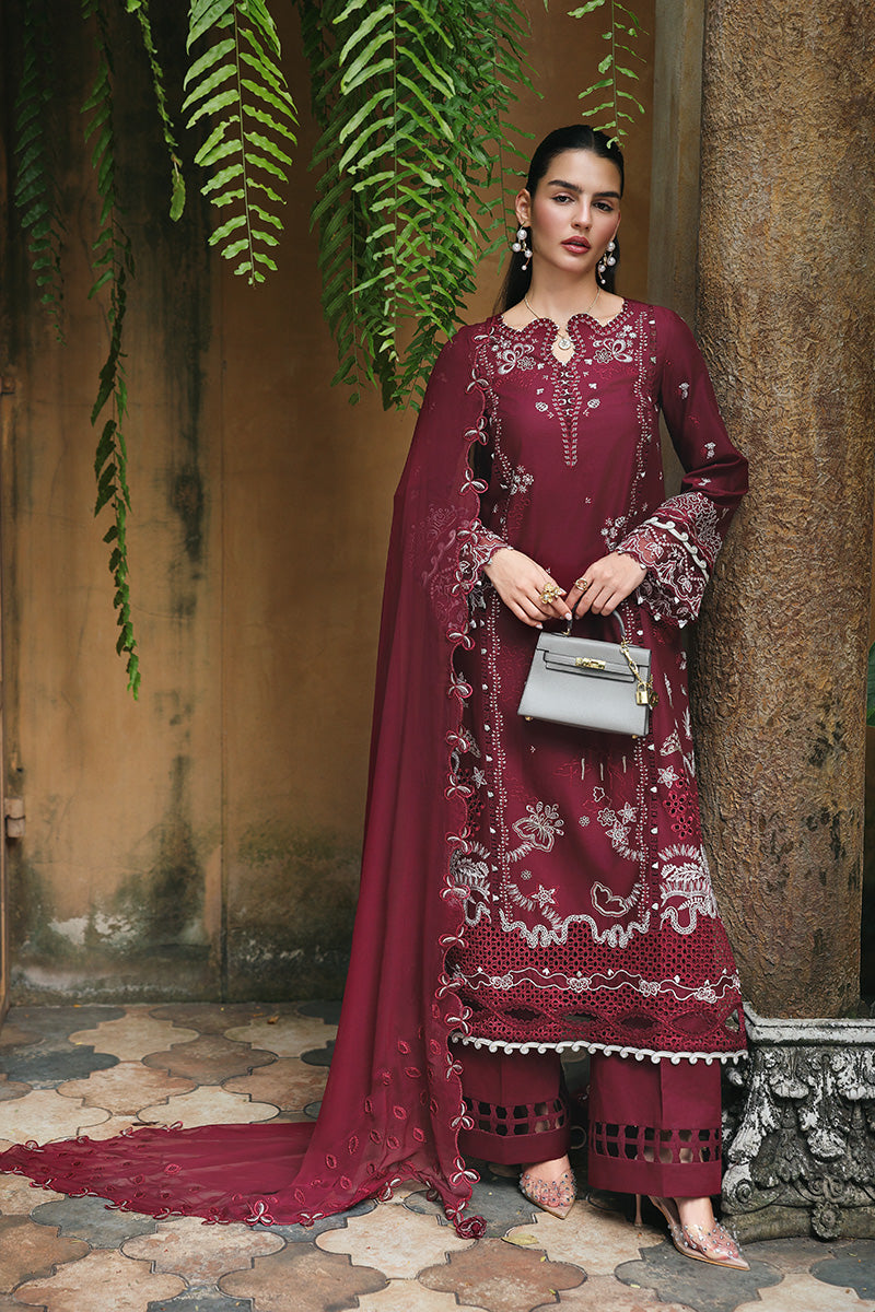 Qalamkar | Q Line Lawn Drop | RP-12 GARNET - by Libasekhas UK - Registered Vendor of : Qalamkar - 100% Original Designer Dress
