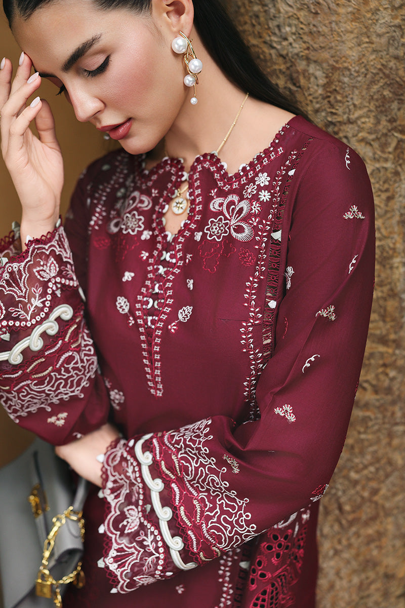 Qalamkar | Q Line Lawn Drop | RP-12 GARNET - by Libasekhas UK - Registered Vendor of : Qalamkar - 100% Original Designer Dress