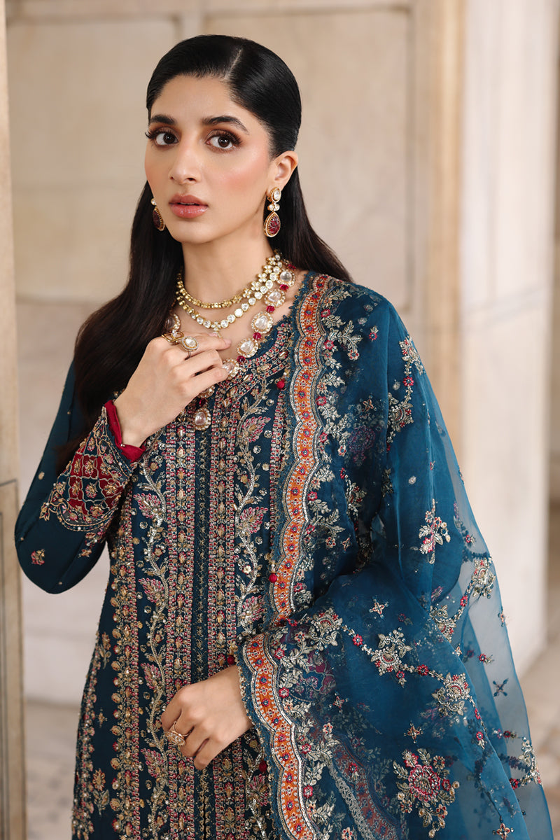 Qalamkar | Shadmaani Formals 25 | RH-02 NEELAM - by Libasekhas UK - Registered Vendor of : Qalamkar - 100% Original Designer Dress