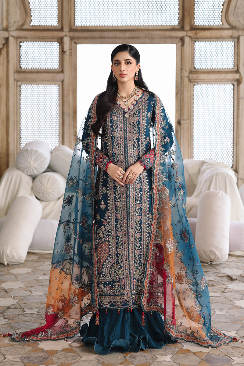 Qalamkar | Shadmaani Formals 25 | RH-02 NEELAM - by Libasekhas UK - Registered Vendor of : Qalamkar - 100% Original Designer Dress