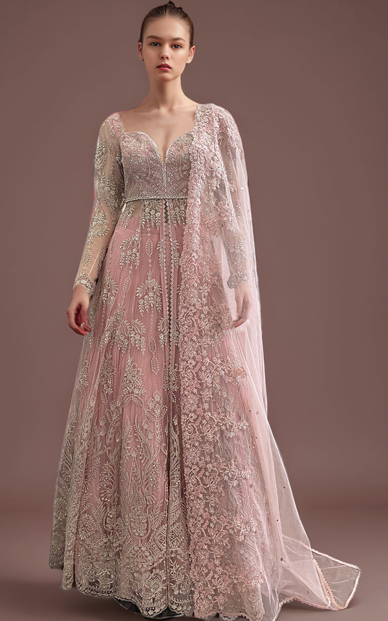 Threads and Motifs | Formal Dresses 25 | Net Embroidered Dress With Skirt And Embroidered Dupatta - by Libasekhas UK - Registered Vendor of : Threads and Motifs - 100% Original Designer Dress