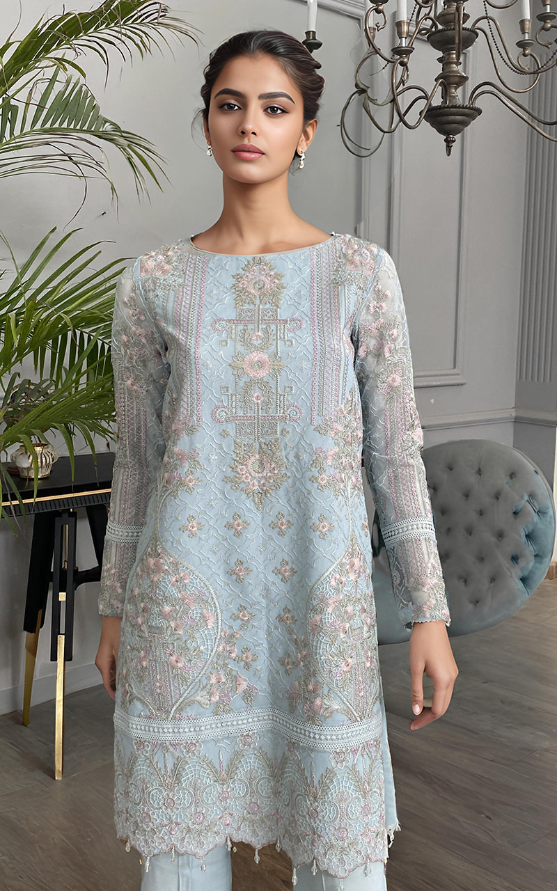 Threads and Motifs | Formal Dresses 25 | Net Embroidered Shirt - by Libasekhas UK - Registered Vendor of : Threads and Motifs - 100% Original Designer Dress