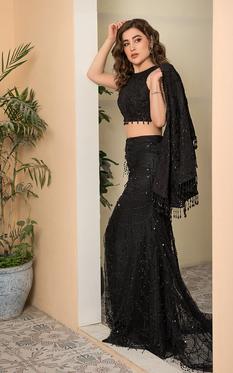 Threads and Motifs | Formal Dresses 25 | Embroidered Blouse With Embroidered Skirt And Embroidered Cape - by Libasekhas UK - Registered Vendor of : Threads and Motifs - 100% Original Designer Dress