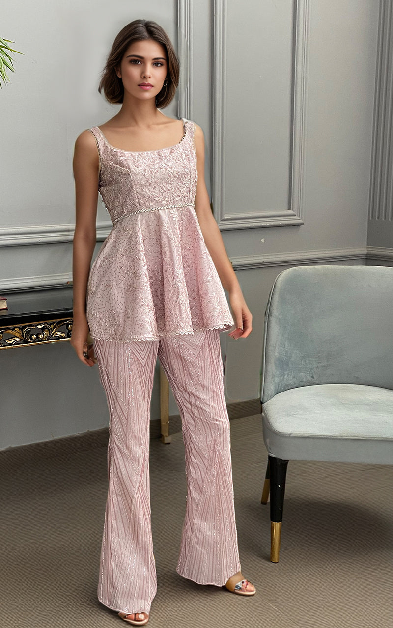 Threads and Motifs | Formal Dresses 25 | Net Embroidered Peplum With Embroidered Trouser - by Libasekhas UK - Registered Vendor of : Threads and Motifs - 100% Original Designer Dress
