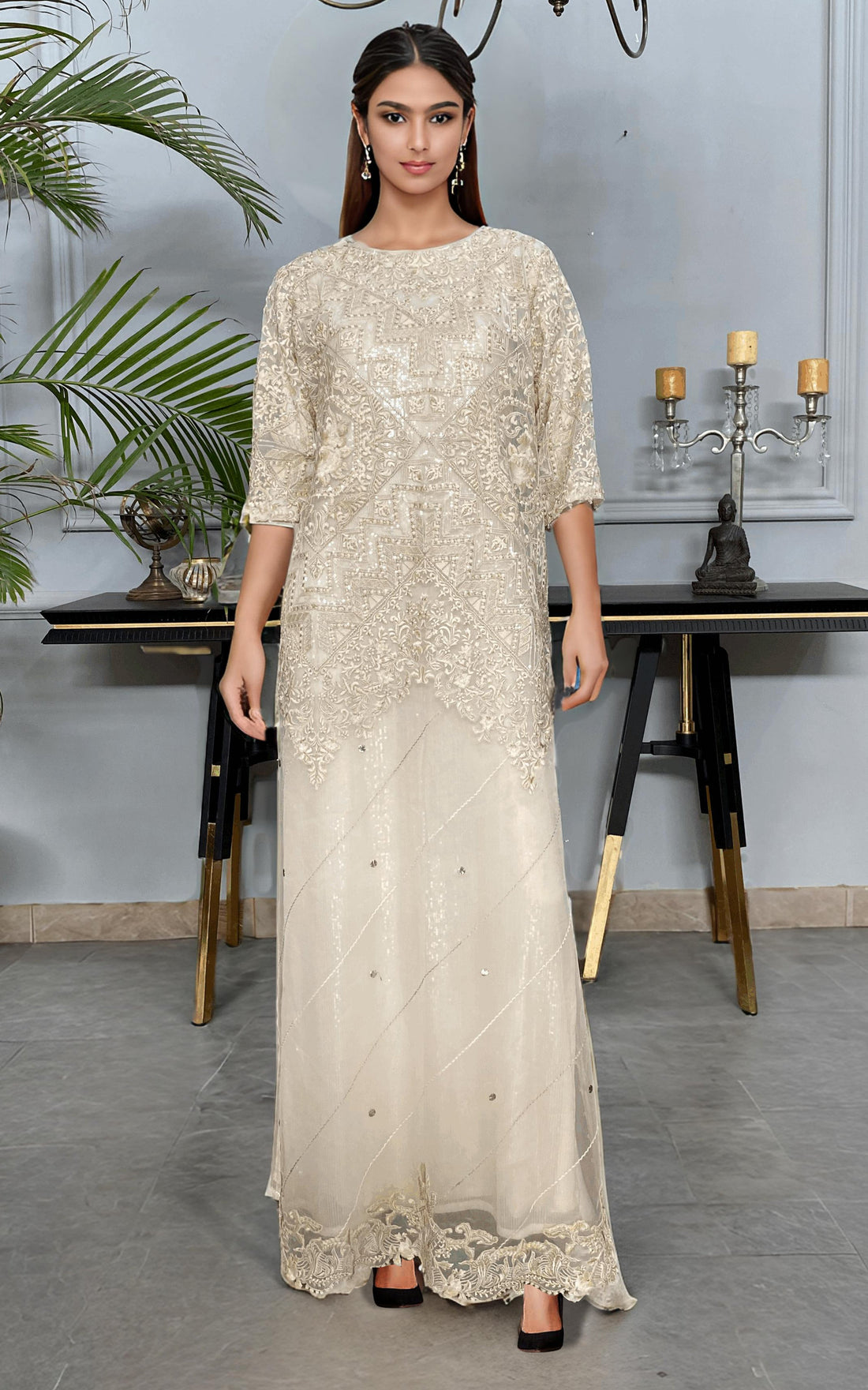 Threads and Motifs | Formal Dresses 25 | NET EMBROIDERED KAFTAN - by Libasekhas UK - Registered Vendor of : Threads and Motifs - 100% Original Designer Dress
