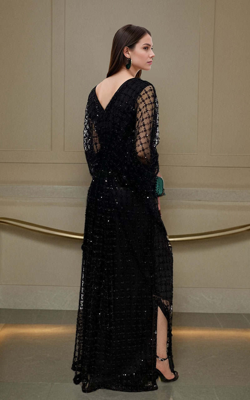 Threads and Motifs | Formal Dresses 25 | Net Embroidered Kaftan - by Libasekhas UK - Registered Vendor of : Threads and Motifs - 100% Original Designer Dress