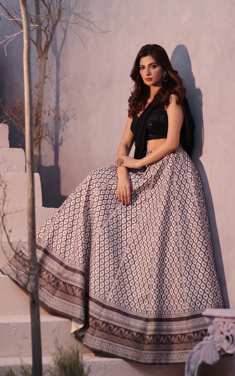 Threads and Motifs | Formal Dresses 25 | Sequins Blouse With Printed Lehenga And Dupatta - by Libasekhas UK - Registered Vendor of : Threads and Motifs - 100% Original Designer Dress