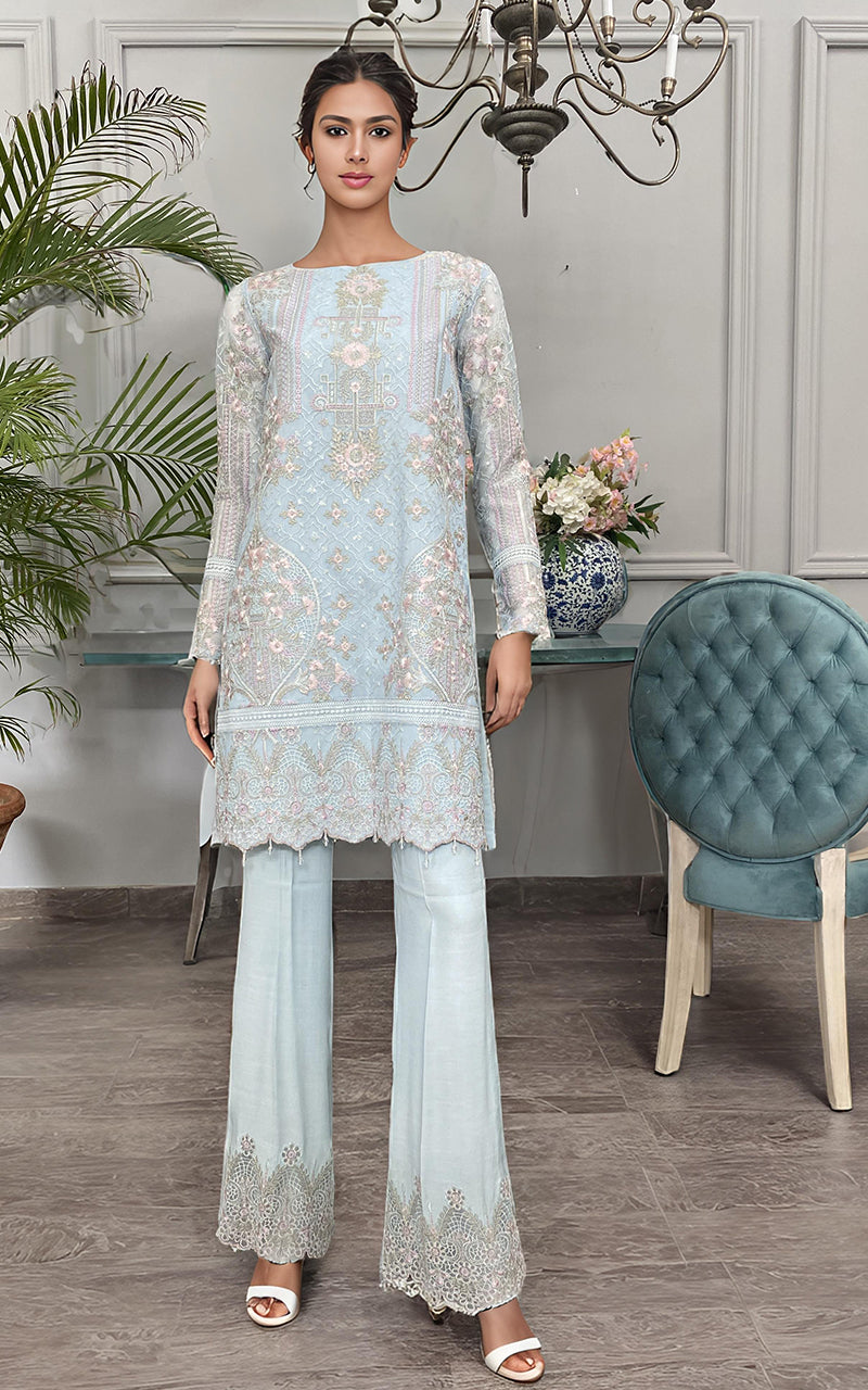 Threads and Motifs | Formal Dresses 25 | Net Embroidered Shirt - by Libasekhas UK - Registered Vendor of : Threads and Motifs - 100% Original Designer Dress
