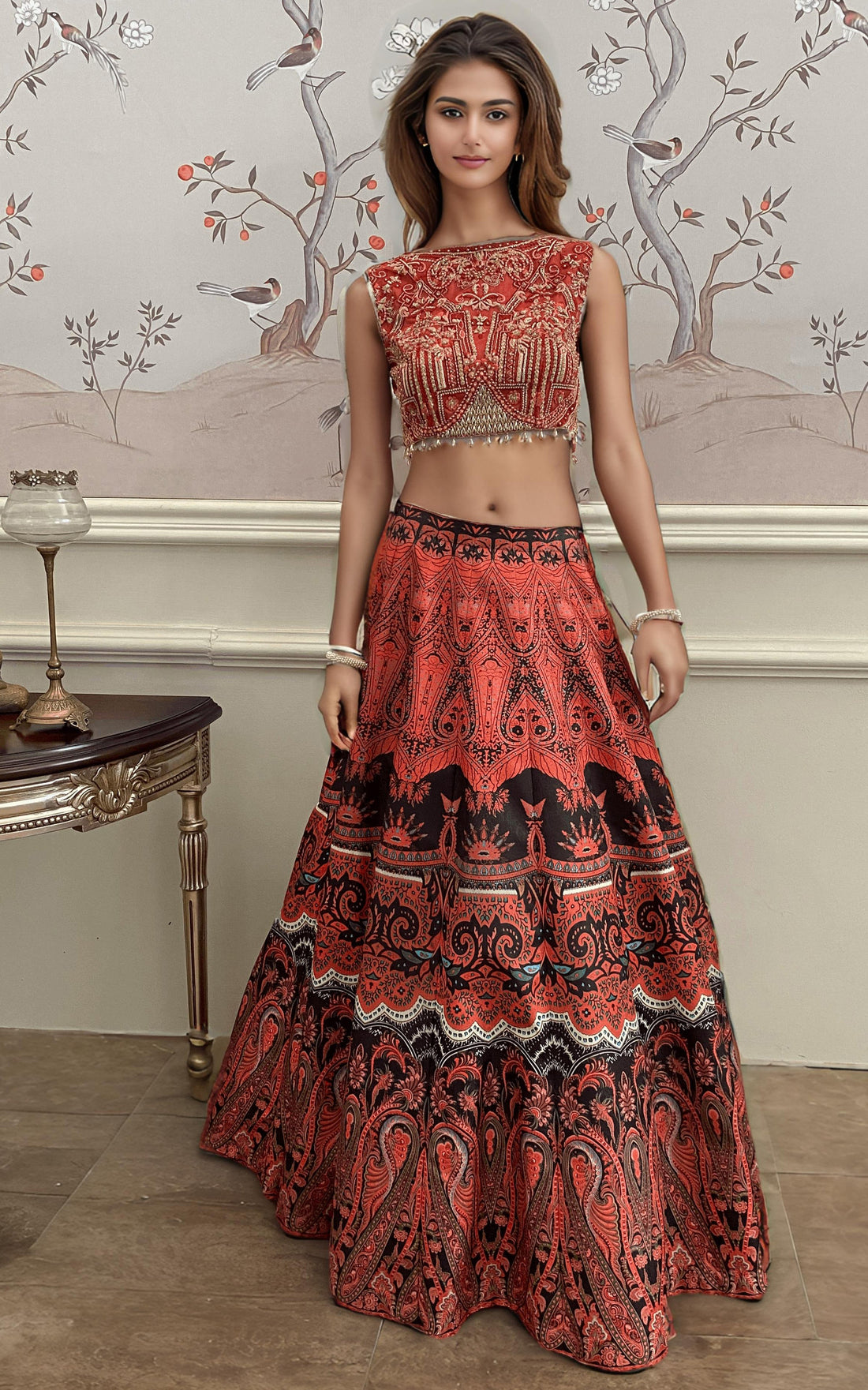 Threads and Motifs | Formal Dresses 25 | Embroidered Blouse With Printed Lehenga And Dupatta - by Libasekhas UK - Registered Vendor of : Threads and Motifs - 100% Original Designer Dress