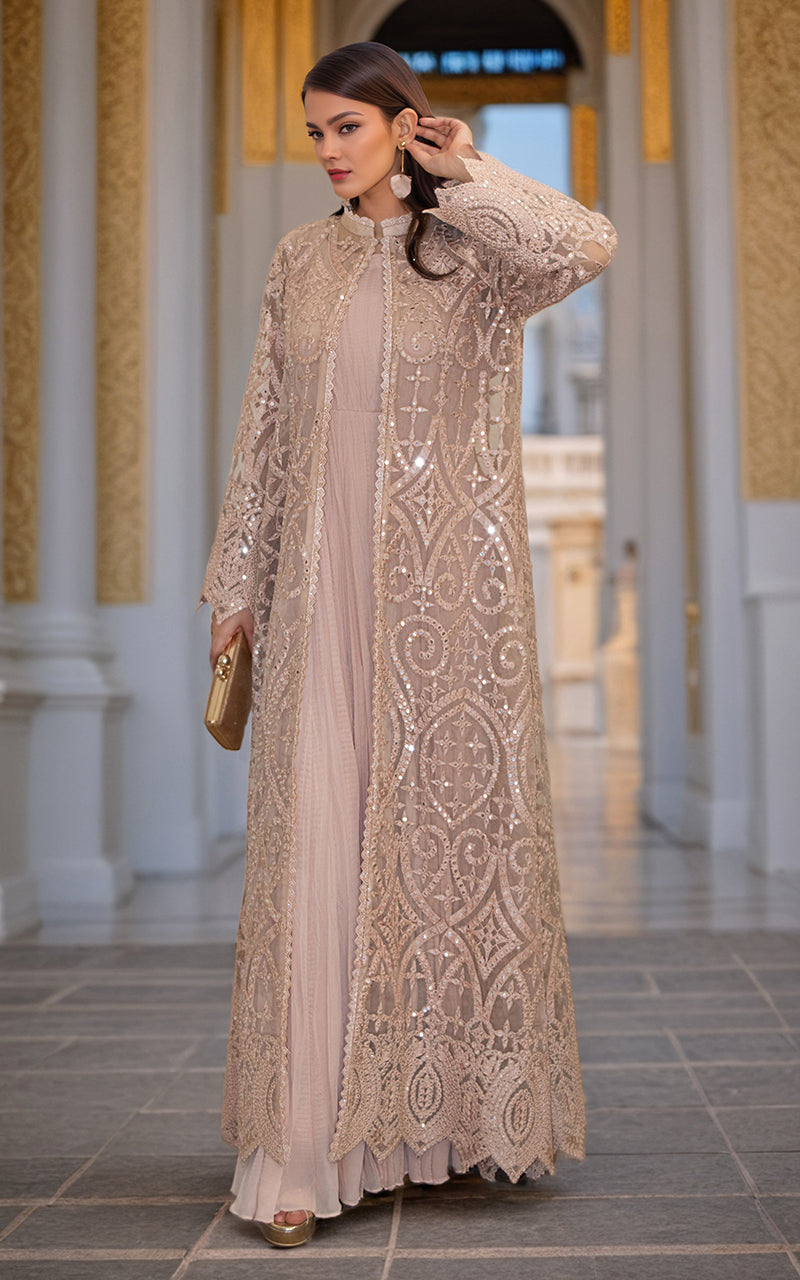 Threads and Motifs | Formal Dresses 25 | Organza Embroidered Jacket With Crushed Maxi - by Libasekhas UK - Registered Vendor of : Threads and Motifs - 100% Original Designer Dress