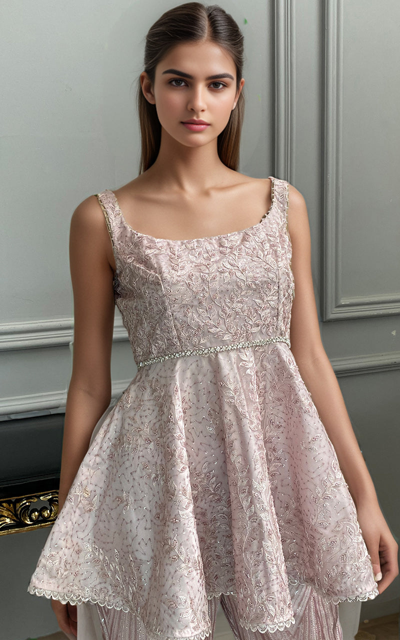 Threads and Motifs | Formal Dresses 25 | Net Embroidered Peplum With Embroidered Trouser - by Libasekhas UK - Registered Vendor of : Threads and Motifs - 100% Original Designer Dress