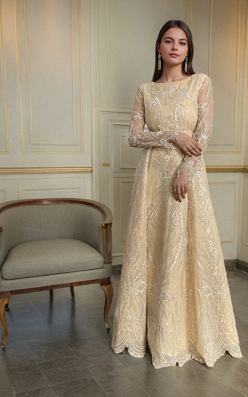 Threads and Motifs | Formal Dresses 25 | Net Embroidered Maxi - by Libasekhas UK - Registered Vendor of : Threads and Motifs - 100% Original Designer Dress