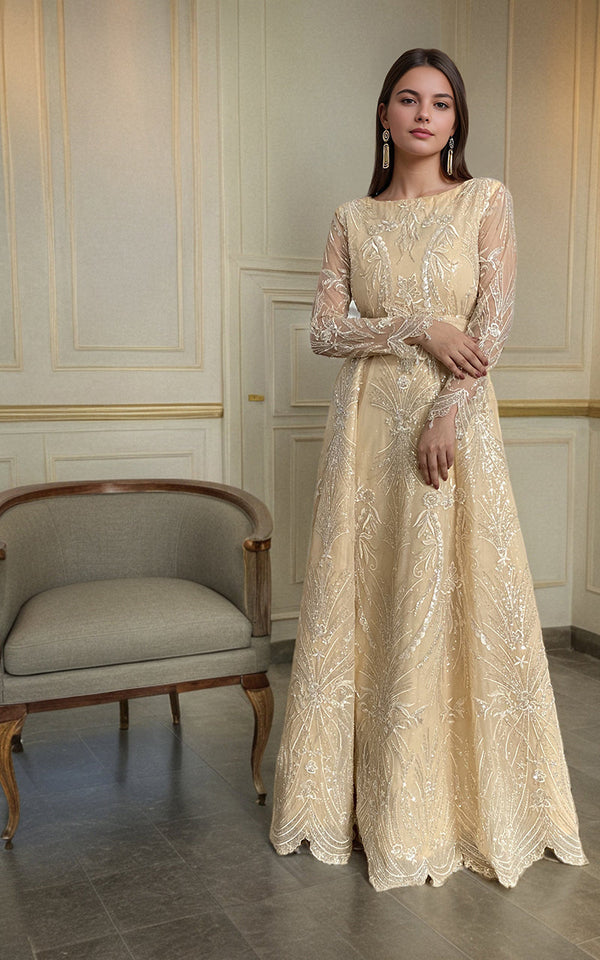 Threads and Motifs | Formal Dresses 25 | Net Embroidered Maxi - by Libasekhas UK - Registered Vendor of : Threads and Motifs - 100% Original Designer Dress