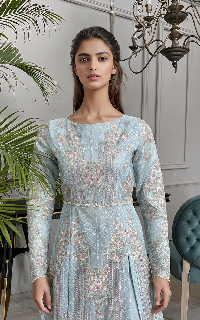 Threads and Motifs | Formal Dresses 25 | Net Embroidered Maxi - by Libasekhas UK - Registered Vendor of : Threads and Motifs - 100% Original Designer Dress