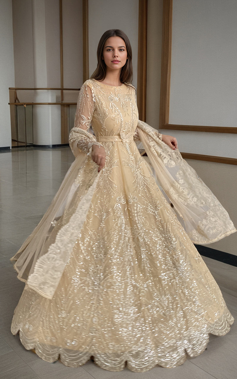 Threads and Motifs | Formal Dresses 25 | Net Embroidered Maxi - by Libasekhas UK - Registered Vendor of : Threads and Motifs - 100% Original Designer Dress