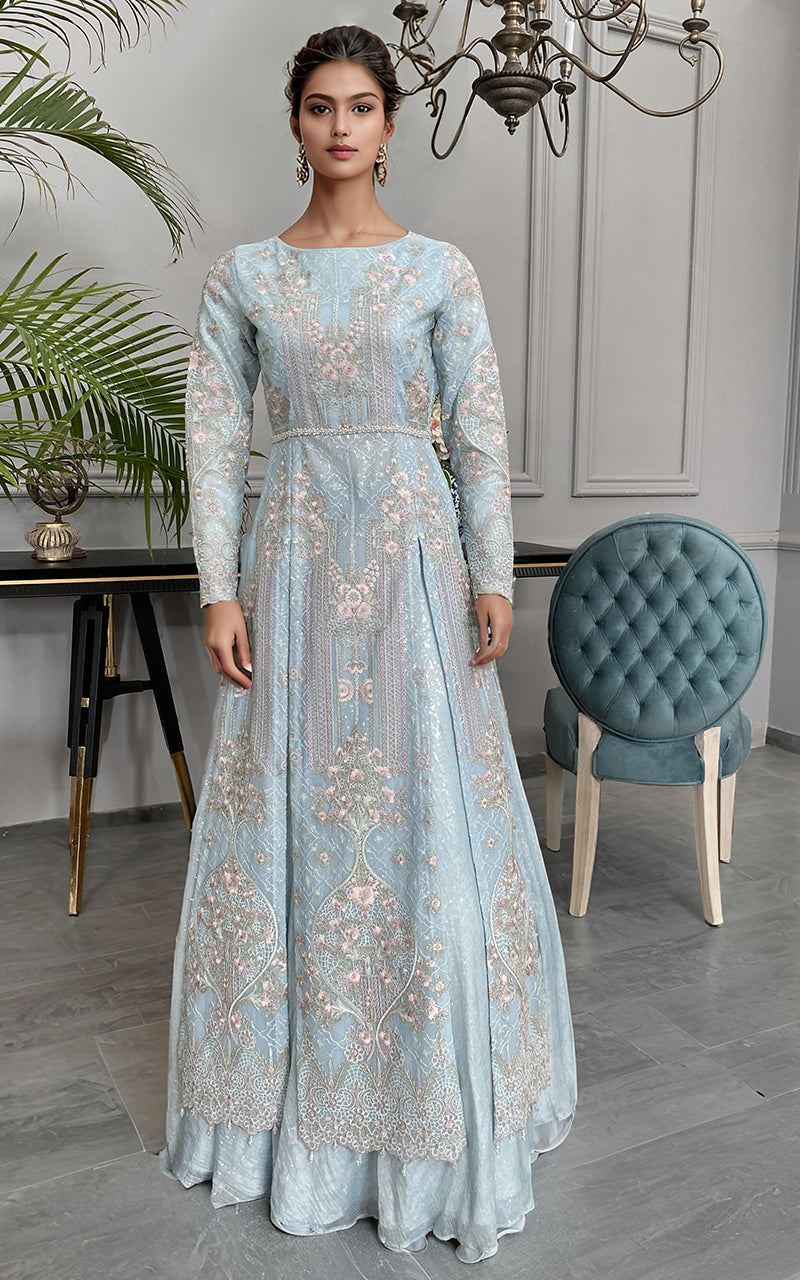 Threads and Motifs | Formal Dresses 25 | Net Embroidered Maxi - by Libasekhas UK - Registered Vendor of : Threads and Motifs - 100% Original Designer Dress