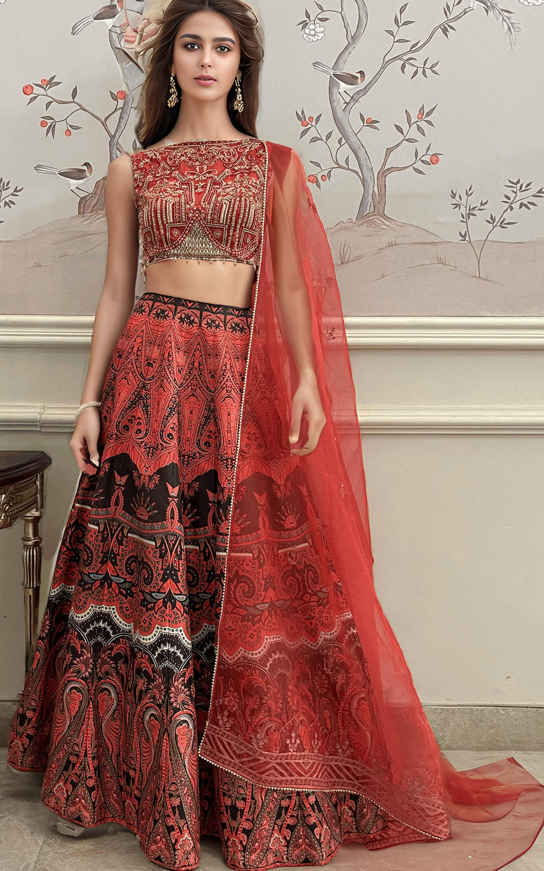 Threads and Motifs | Formal Dresses 25 | Embroidered Blouse With Printed Lehenga And Dupatta - by Libasekhas UK - Registered Vendor of : Threads and Motifs - 100% Original Designer Dress