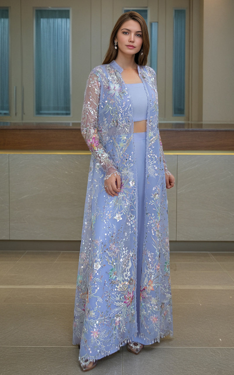 Threads and Motifs | Formal Dresses 25 | Net Embroidered Jacket - by Libasekhas UK - Registered Vendor of : Threads and Motifs - 100% Original Designer Dress