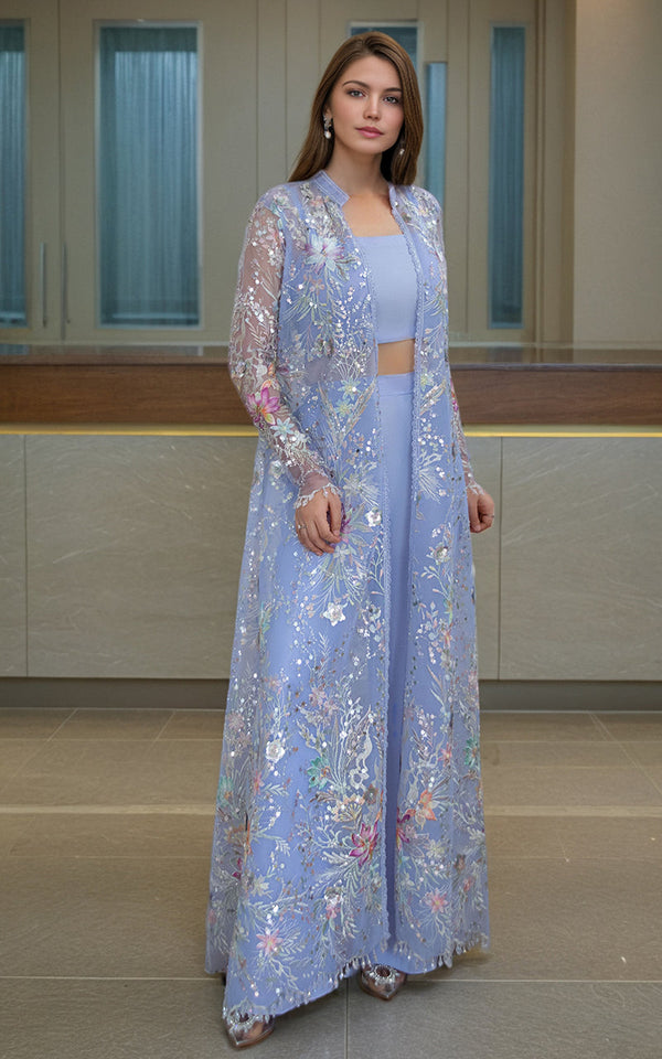 Threads and Motifs | Formal Dresses 25 | Net Embroidered Jacket - by Libasekhas UK - Registered Vendor of : Threads and Motifs - 100% Original Designer Dress