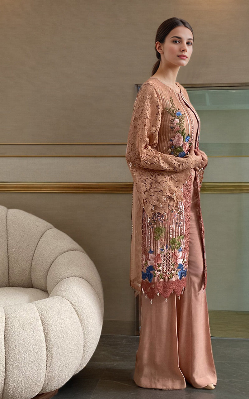 Threads and Motifs | Formal Dresses 25 | Organza Embroidered Jacket - by Libasekhas UK - Registered Vendor of : Threads and Motifs - 100% Original Designer Dress