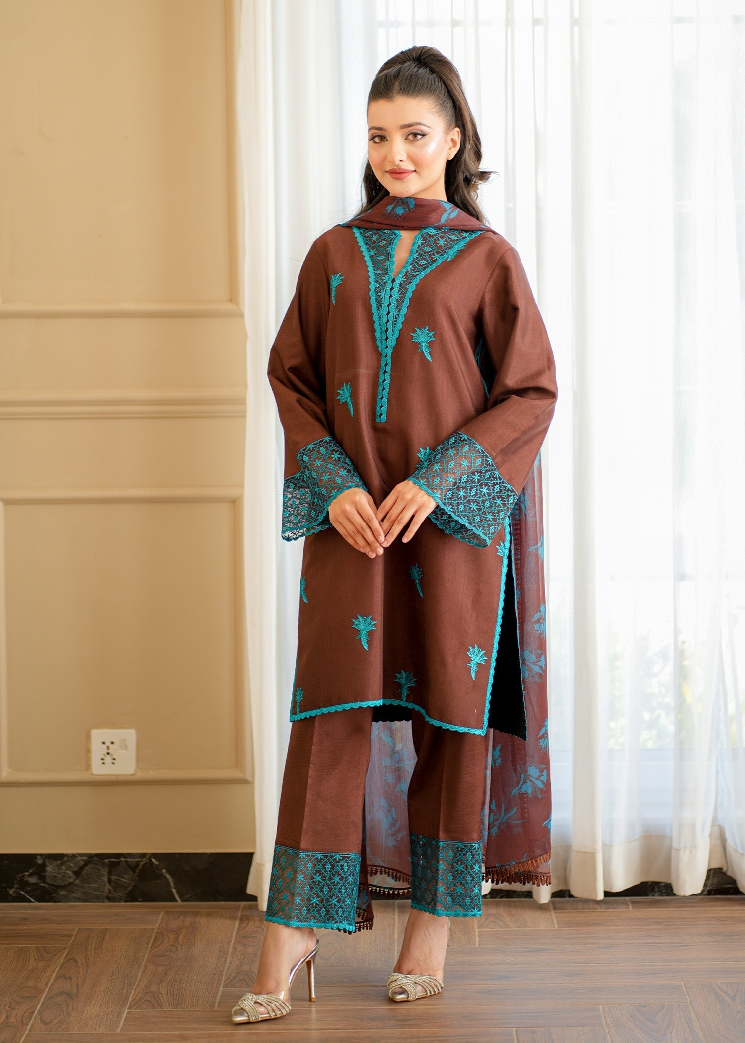 Fozia Khalid | Silk Spire | COCOA - by - Libasekhas UK - Registered Vendor of : Fozia Khalid - 100% Original Designer Dresss