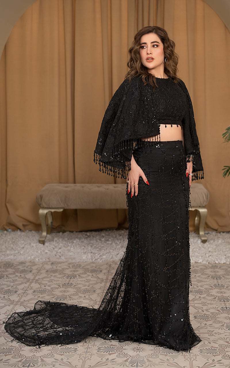 Threads and Motifs | Formal Dresses 25 | Embroidered Blouse With Embroidered Skirt And Embroidered Cape - by Libasekhas UK - Registered Vendor of : Threads and Motifs - 100% Original Designer Dress
