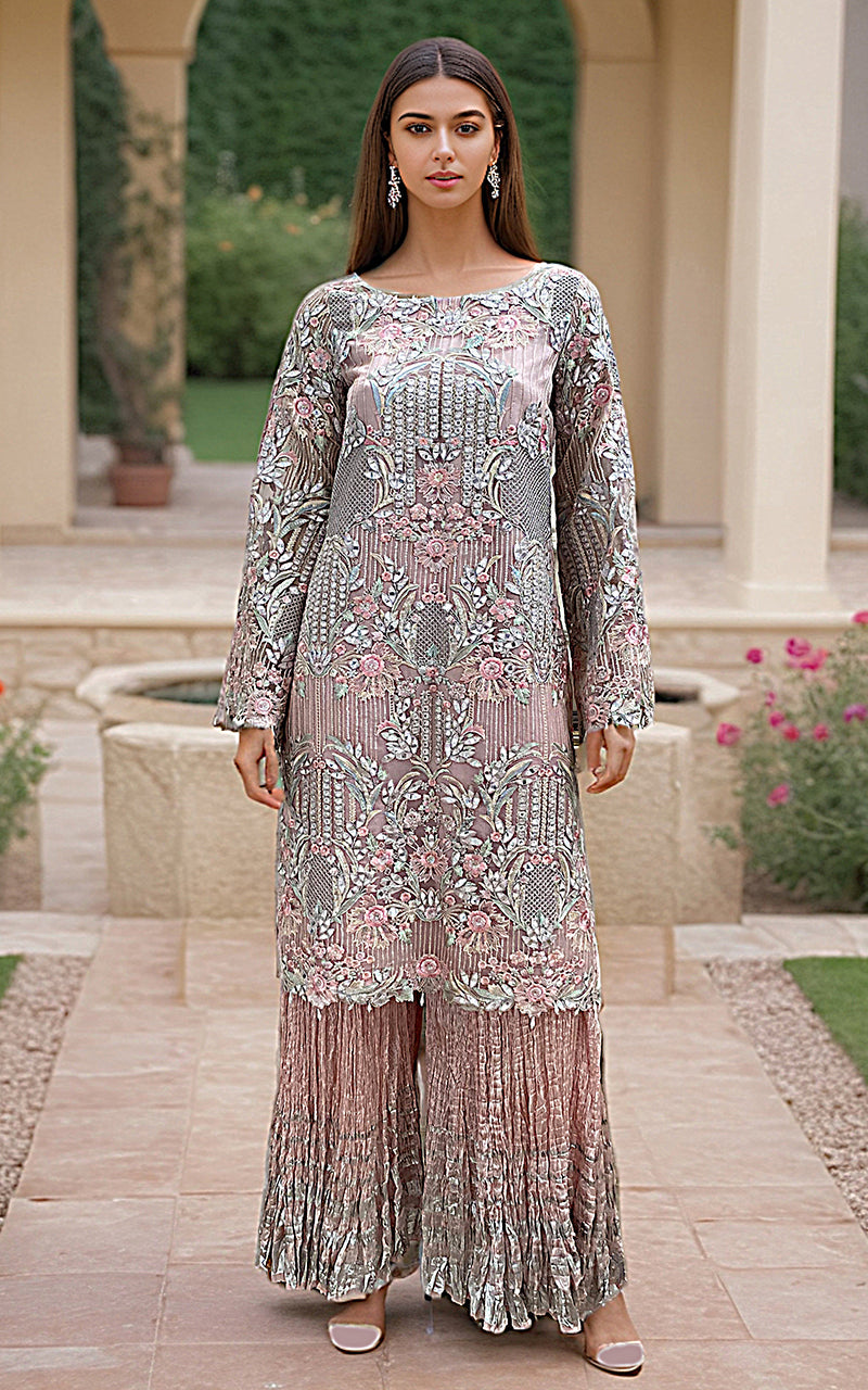 Threads and Motifs | Formal Dresses 25 | Embroidered Shirt With Dupatta And Gharara - by Libasekhas UK - Registered Vendor of : Threads and Motifs - 100% Original Designer Dress