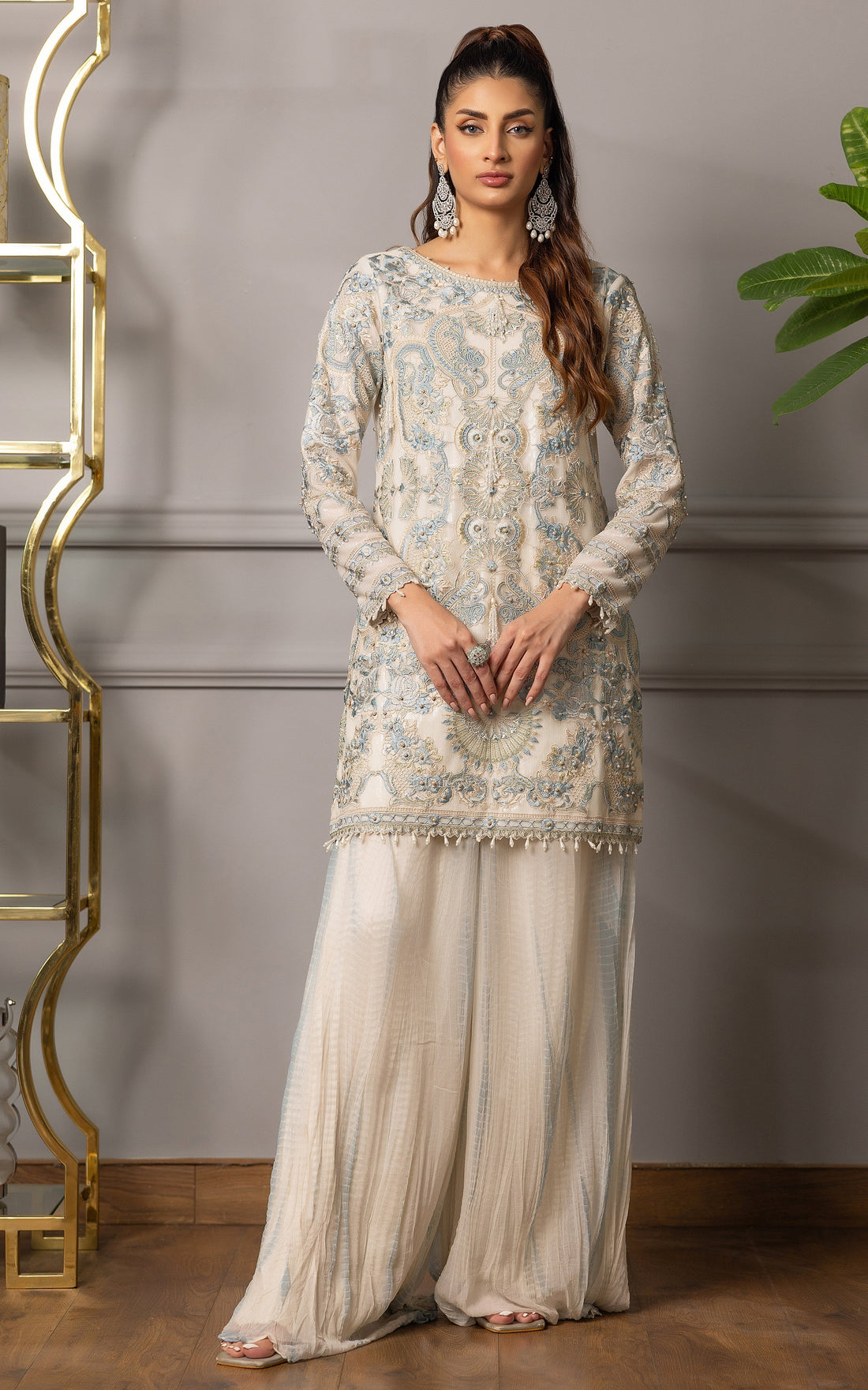 Threads and Motifs | Formal Dresses 25 | Embroidered Shirt With Gharara - by Libasekhas UK - Registered Vendor of : Threads and Motifs - 100% Original Designer Dress