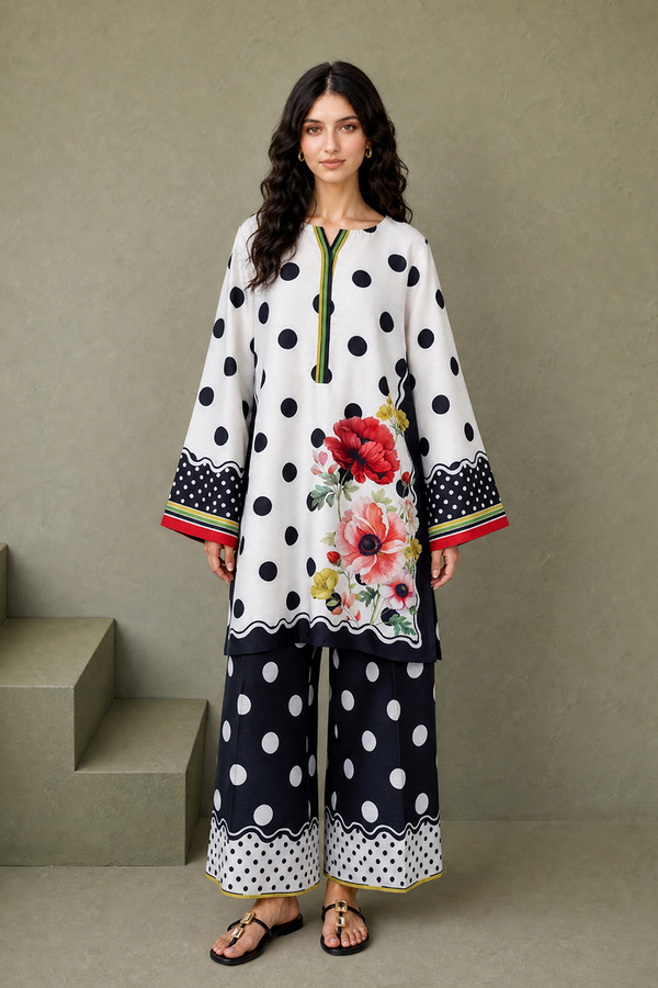 Saad Shaikh | Ease Fall Edit 26 | D-10 Co-ord Set White and Black - by Libasekhas UK - Registered Vendor of : Saad Shaikh - 100% Original Designer Dress