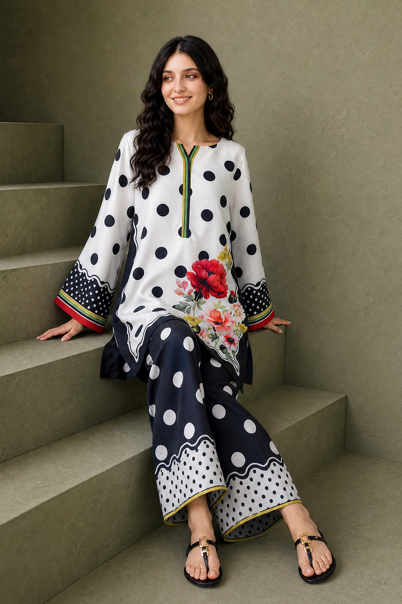 Saad Shaikh | Ease Fall Edit 26 | D-10 Co-ord Set White and Black - by Libasekhas UK - Registered Vendor of : Saad Shaikh - 100% Original Designer Dress