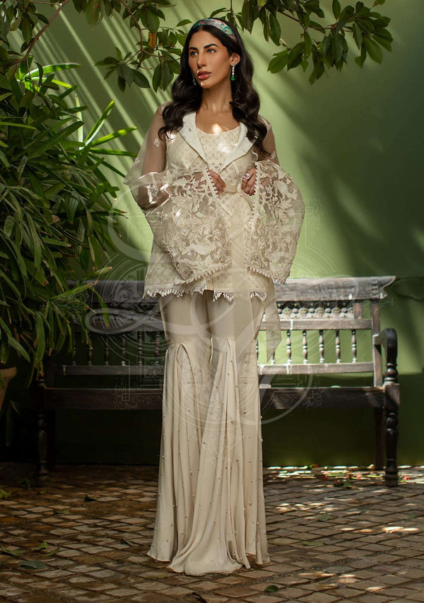 Layla Chatoor | Luxury Pret | Ivory Short Jacket - by Libasekhas UK - Registered Vendor of : Layla Chatoor - 100% Original Designer Dress