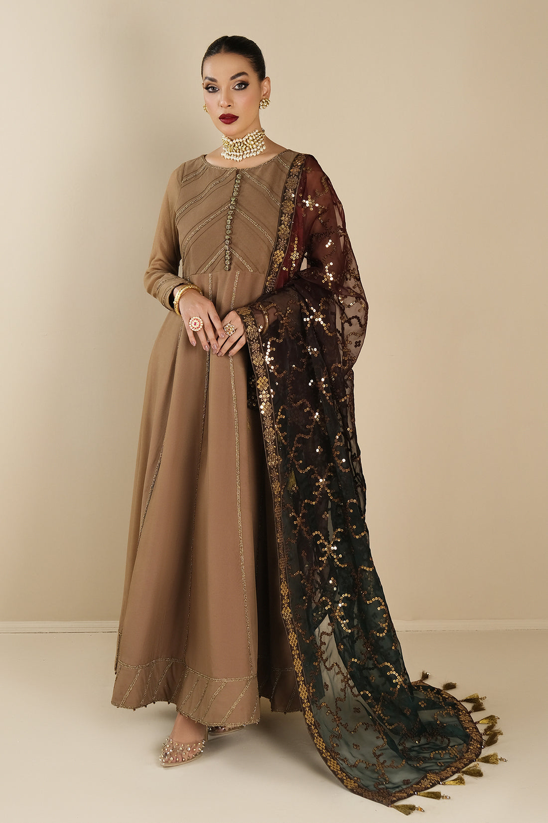 Alizeh | Formals Collection | Rose Beige Dress 3 piece - RTW1017 - by - Libasekhas UK - Registered Vendor of : Alizeh - 100% Original Designer Dresss