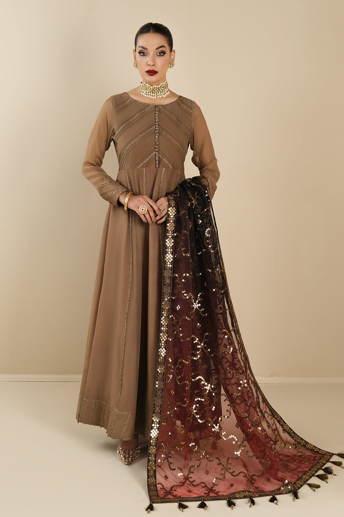 Alizeh | Formals Collection | Rose Beige Dress 3 piece - RTW1017 - by - Libasekhas UK - Registered Vendor of : Alizeh - 100% Original Designer Dresss