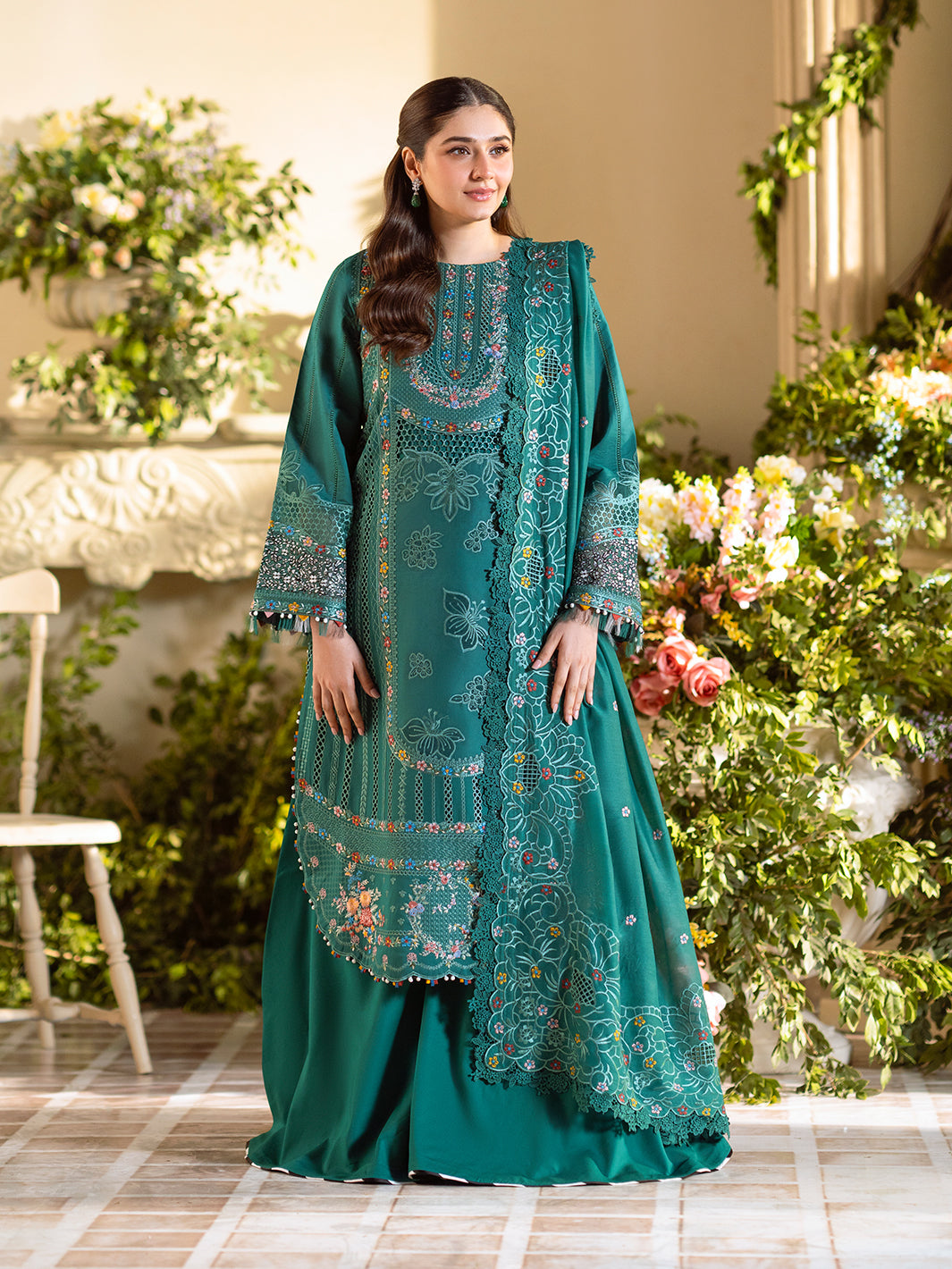 Bin Ilyas | Freesia Embroidered Lawn 25 | 102 - A - by - Libasekhas UK - Registered Vendor of : Bin Ilyas - 100% Original Designer Dresss