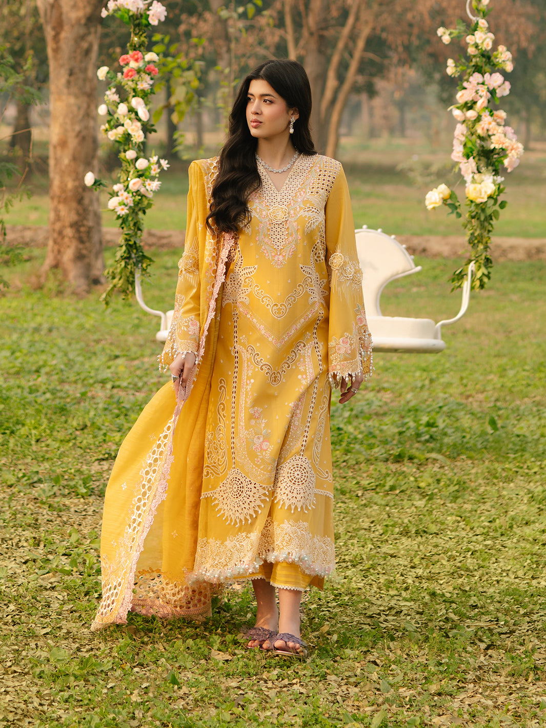 Bin Ilyas | Freesia Embroidered Lawn 25 | 104 - A - by - Libasekhas UK - Registered Vendor of : Bin Ilyas - 100% Original Designer Dresss
