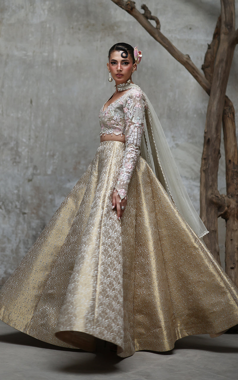 Threads and Motifs | Formal Dresses 25 | Organza Embroidered Blouse With Lehenga - by Libasekhas UK - Registered Vendor of : Threads and Motifs - 100% Original Designer Dress