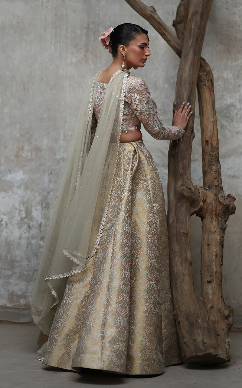 Threads and Motifs | Formal Dresses 25 | Organza Embroidered Blouse With Lehenga - by Libasekhas UK - Registered Vendor of : Threads and Motifs - 100% Original Designer Dress