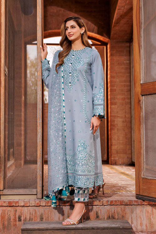 Farasha | Dastoor Embroidered Lawn SS24 | BERYL GREY - by - Libasekhas UK - Registered Vendor of : Farasha - 100% Original Designer Dresss