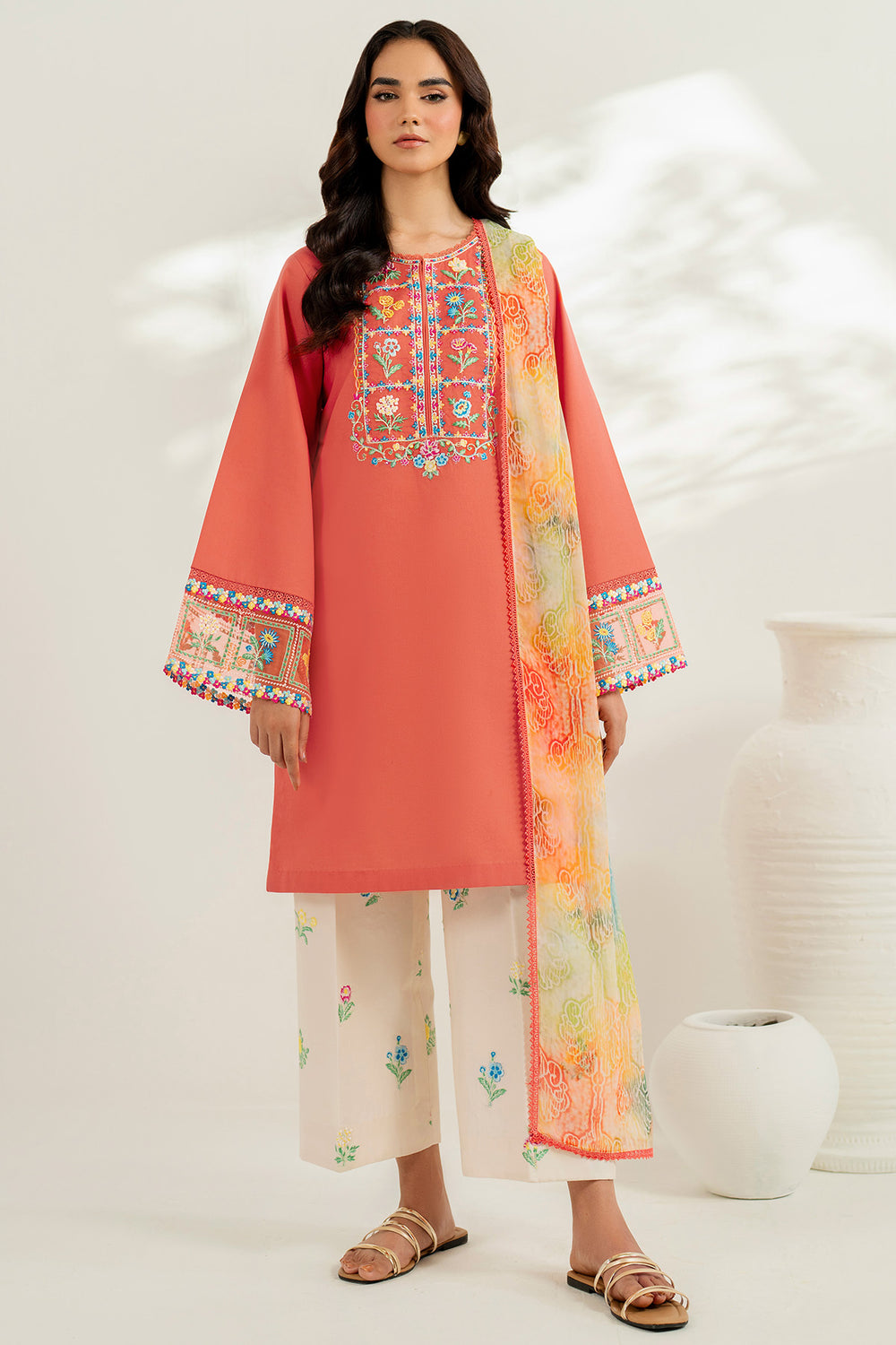 Farasha | Thread Lines Embroidered | Suncharm Glow - by Libasekhas UK - Registered Vendor of : Farasha - 100% Original Designer Dress