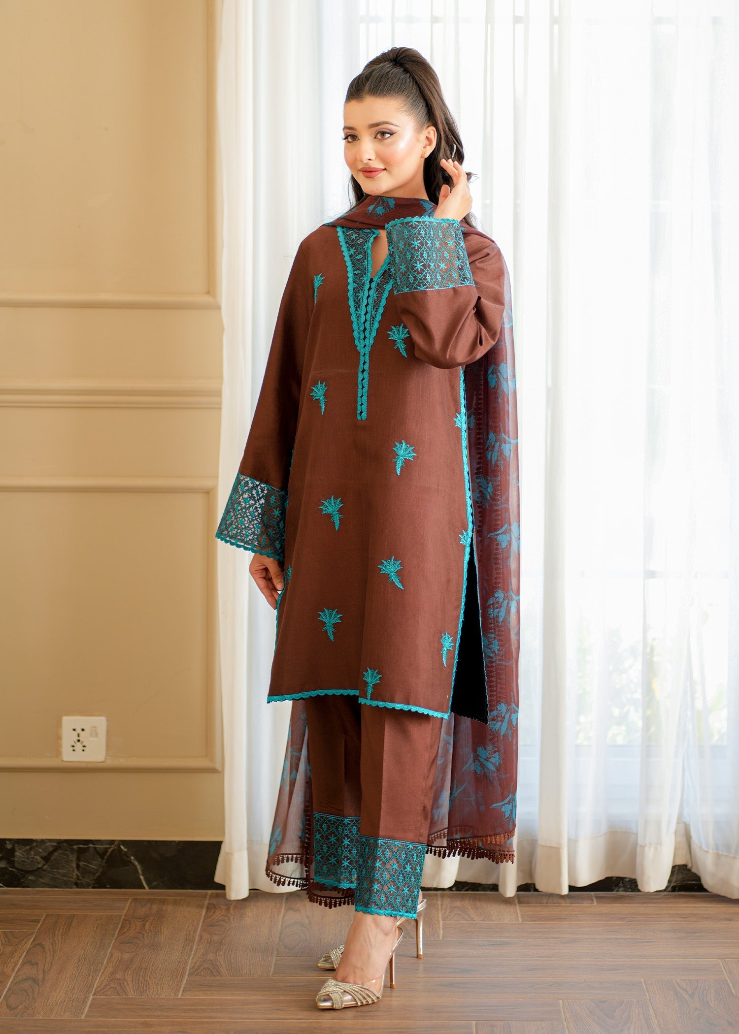 Fozia Khalid | Silk Spire | COCOA - by - Libasekhas UK - Registered Vendor of : Fozia Khalid - 100% Original Designer Dresss