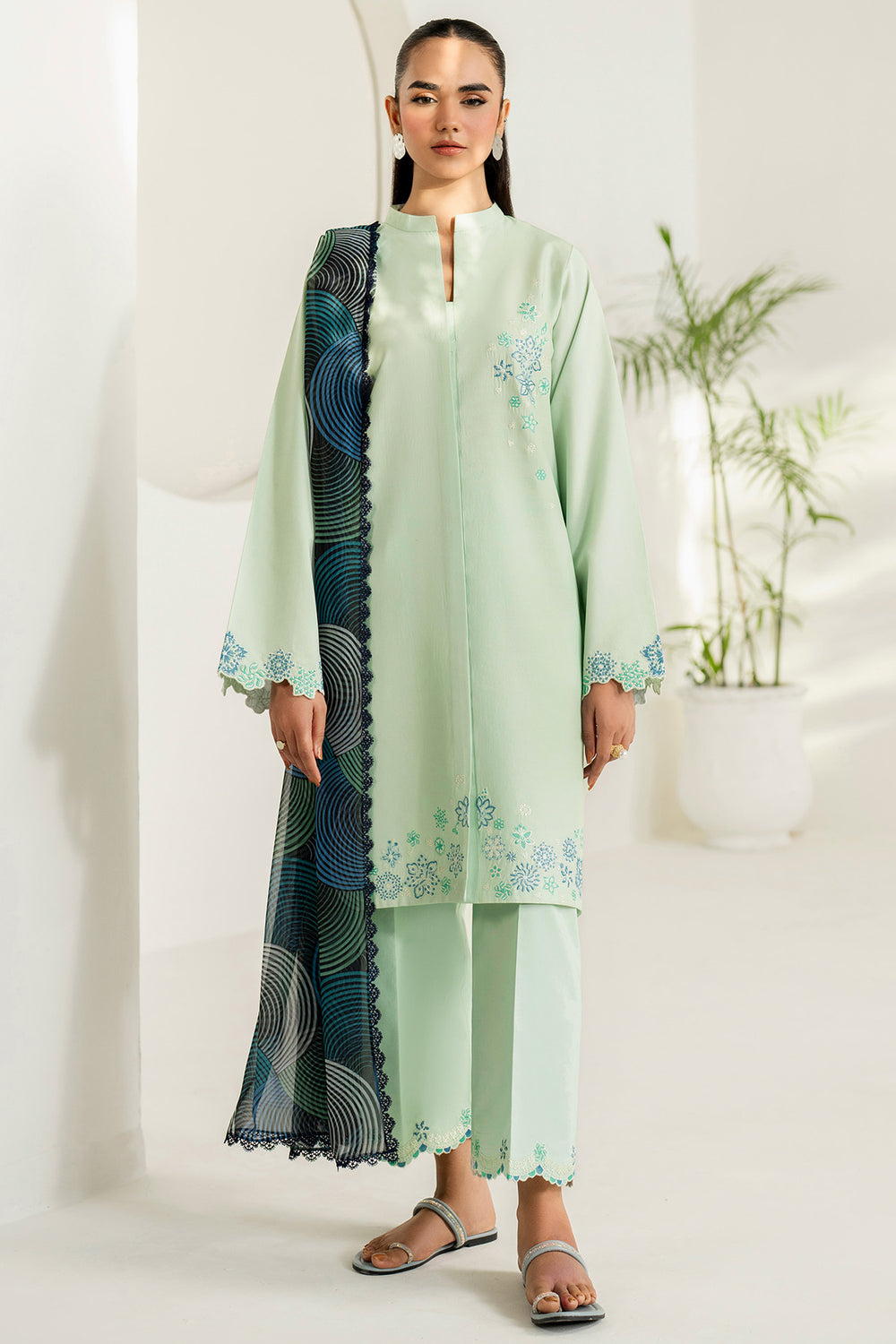 Farasha | Thread Lines Embroidered | Green Meadow - by Libasekhas UK - Registered Vendor of : Farasha - 100% Original Designer Dress