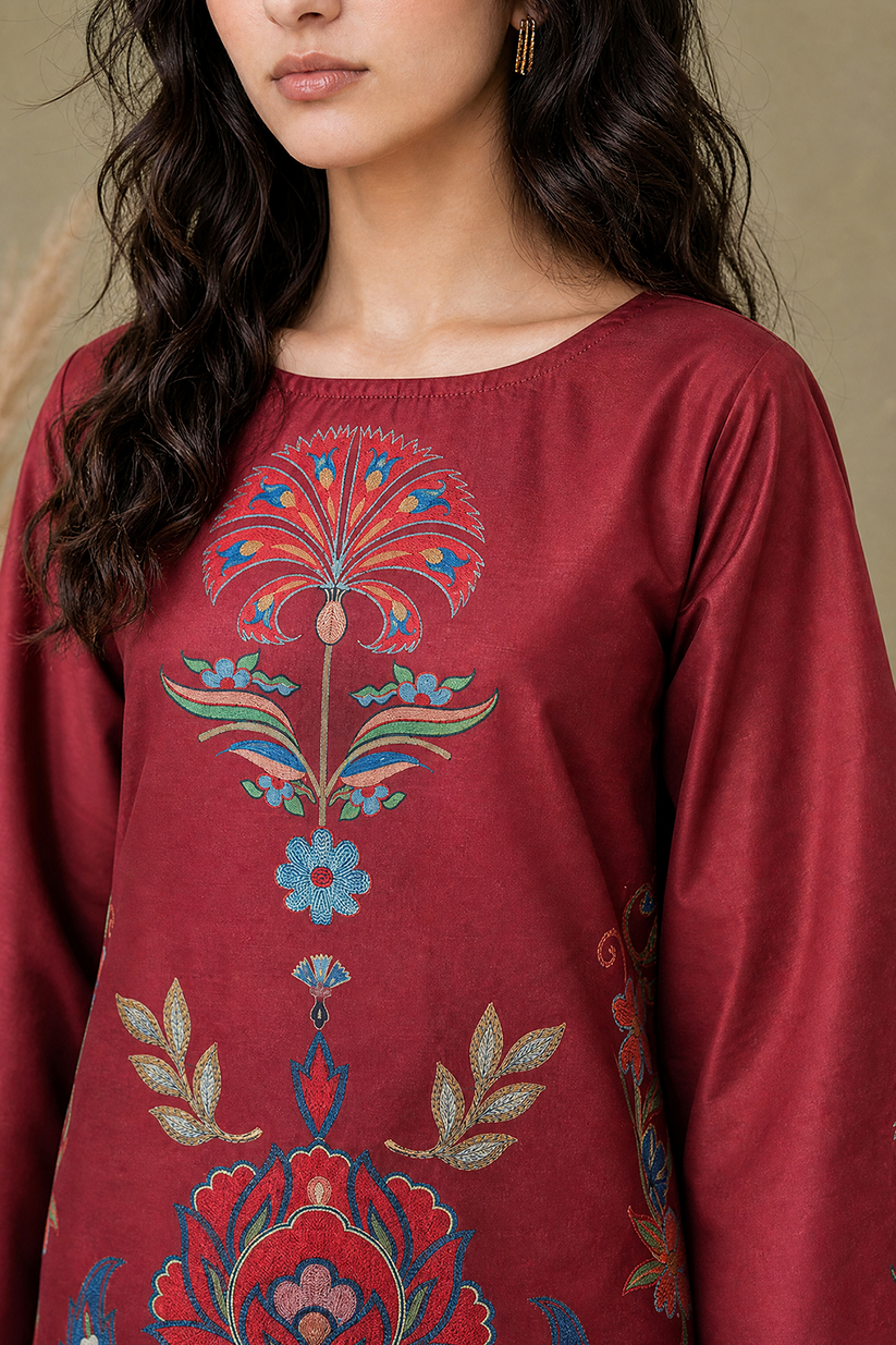 Saad Shaikh | Ease Fall Edit 26 | D-11 Co-ord Set Maroon and White - by Libasekhas UK - Registered Vendor of : Saad Shaikh - 100% Original Designer Dress