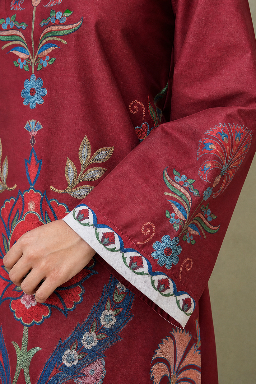 Saad Shaikh | Ease Fall Edit 26 | D-11 Co-ord Set Maroon and White - by Libasekhas UK - Registered Vendor of : Saad Shaikh - 100% Original Designer Dress