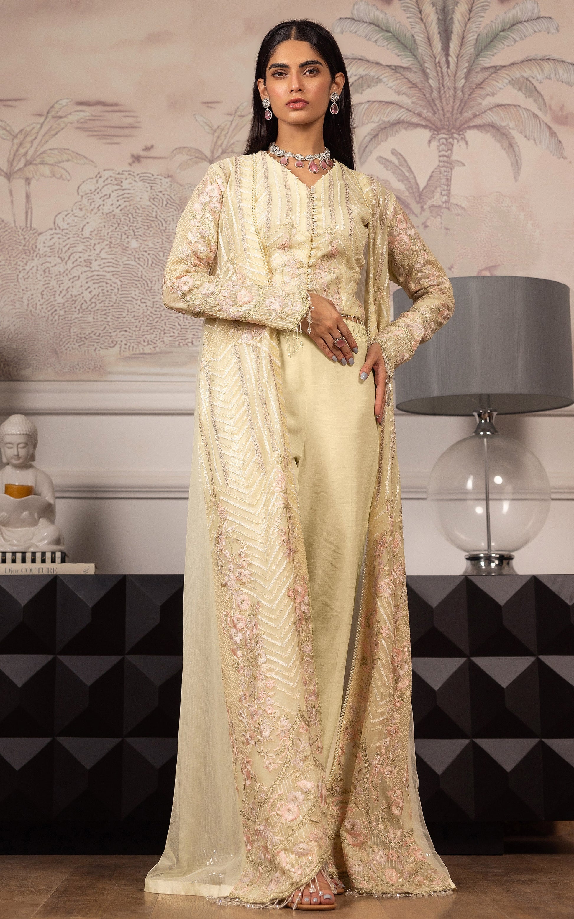 Threads and Motifs | Formal Dresses 25 | Net Embroidered Jacket With Embroidered Blouse - by Libasekhas UK - Registered Vendor of : Threads and Motifs - 100% Original Designer Dress