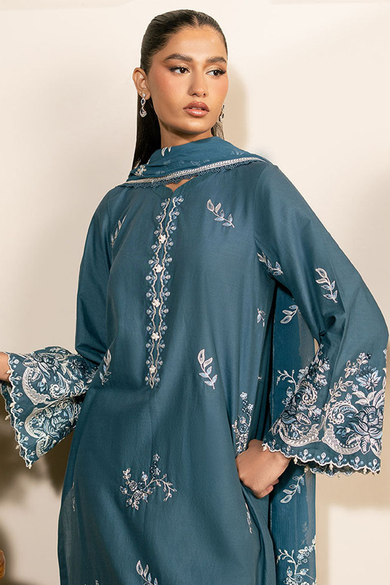 Cross Stitch | Mahiri Lawn 25 | TEAL SERENITY - by - Libasekhas UK - Registered Vendor of : Cross Stitch - 100% Original Designer Dresss