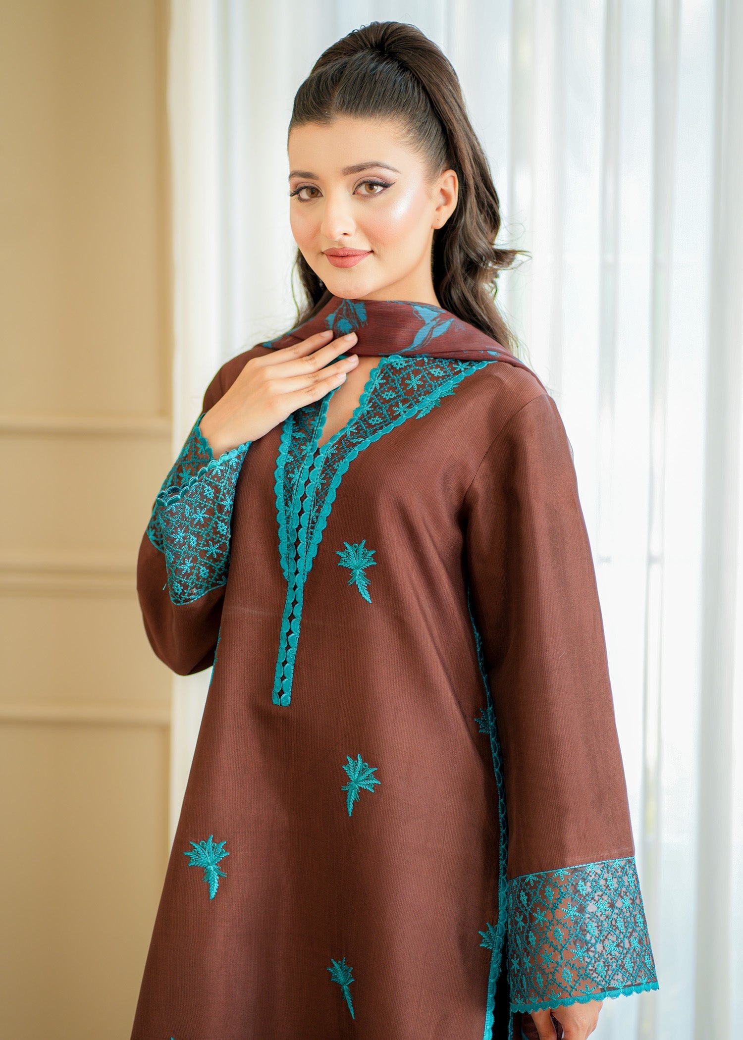 Fozia Khalid | Silk Spire | COCOA - by - Libasekhas UK - Registered Vendor of : Fozia Khalid - 100% Original Designer Dresss