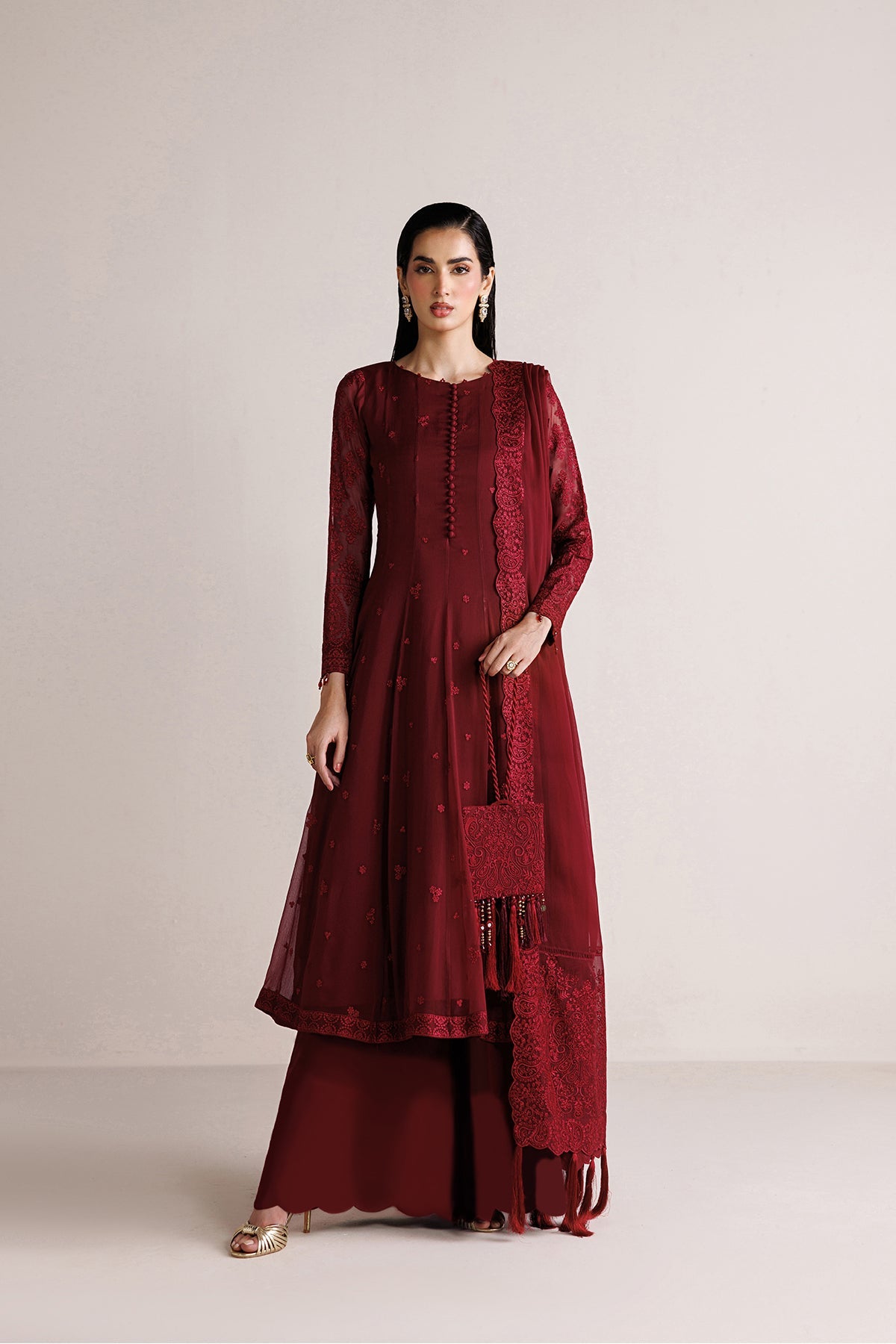 Farasha | Chiffon Essentials 26 | Merlot Satin - by Libasekhas UK - Registered Vendor of : Farasha - 100% Original Designer Dress
