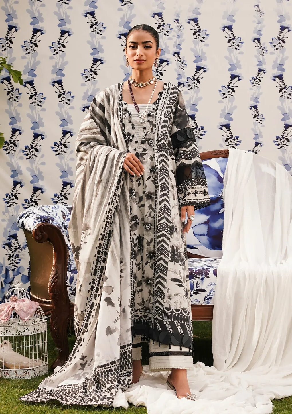 Elaf Premium | Printed Collection 24 | EEP-07B - Black Blossom - by - Libasekhas UK - Registered Vendor of : Elaf Premium - 100% Original Designer Dresss