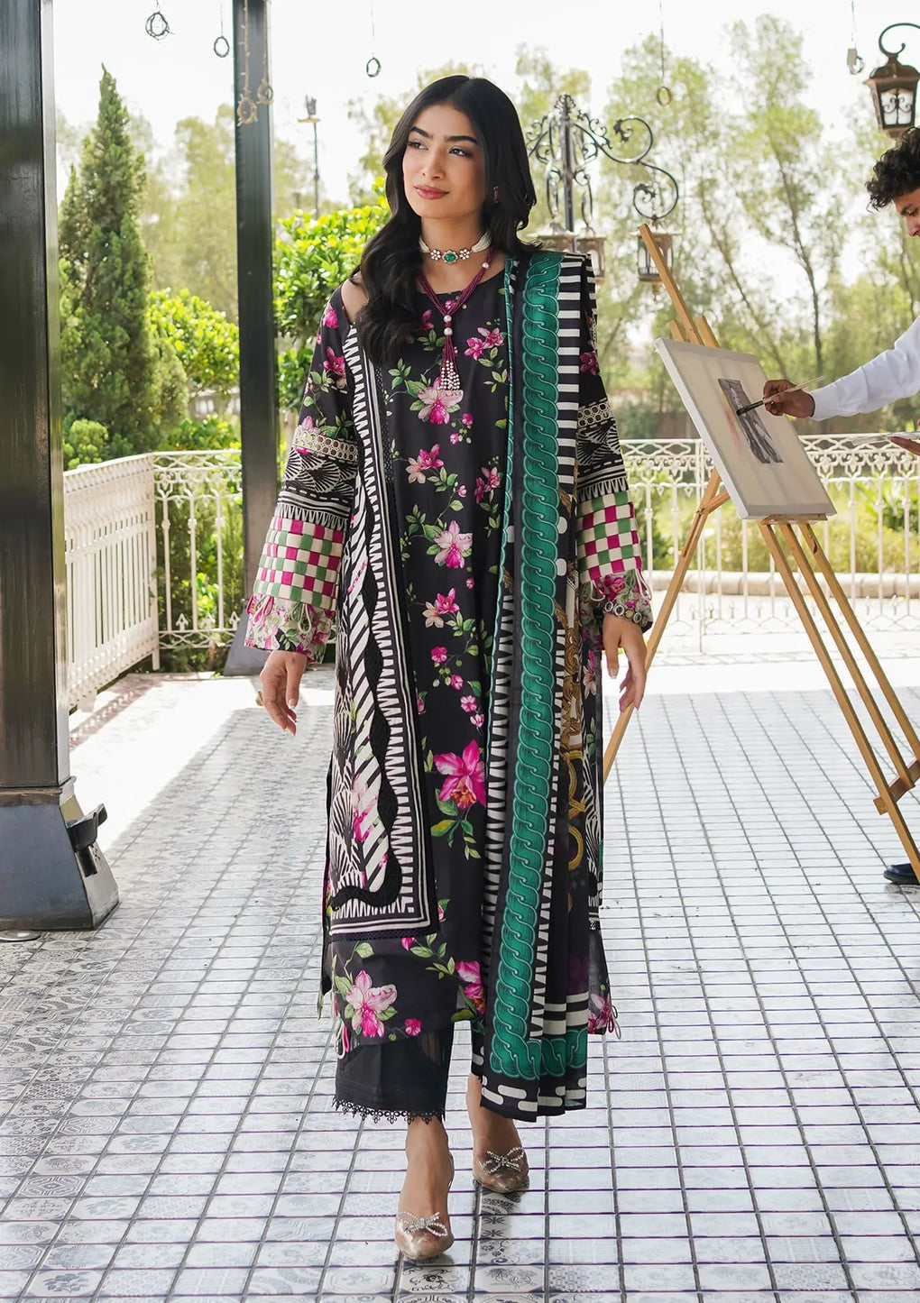 Elaf Premium | Printed Collection 24 | EEP-02A - Dark Floral - by - Libasekhas UK - Registered Vendor of : Elaf Premium - 100% Original Designer Dresss