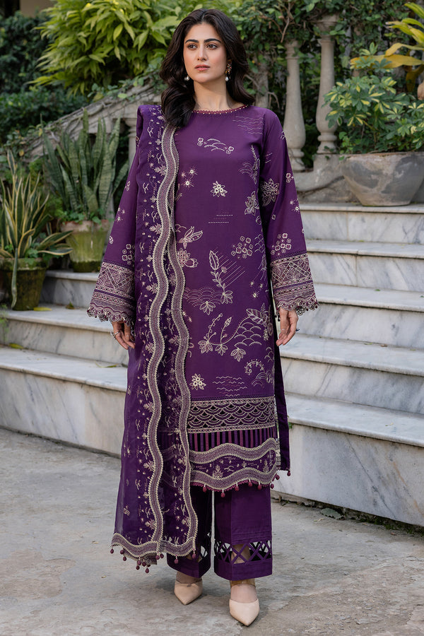 Farasha | Summer Weaves Embroidered Lawn | Raven Plum - by - Libasekhas UK - Registered Vendor of : Farasha - 100% Original Designer Dresss